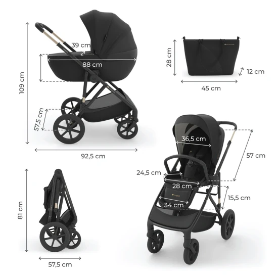 Kombinált babakocsi 2in1 Prime 3 Venezian Black Kinderkraft KSPRIM03BLK2000