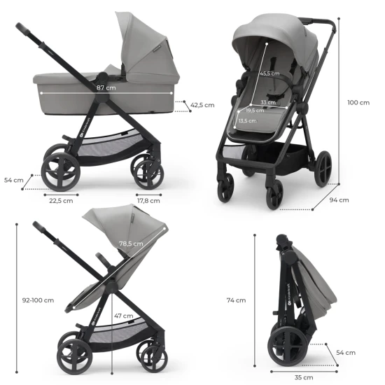 Kombinált babakocsi 3in1 Newly Moonlight grey + Mink PRO Kombinált babakocsi 3in1 Newly Moonlight grey + Mink PRO Kinderkraft KSNEWL00GRY300I