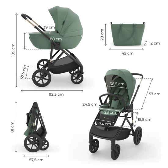 Kombinált babakocsi 3in1 Prime 3 Dark Green Kinderkraft KSPRIM03GRE3000