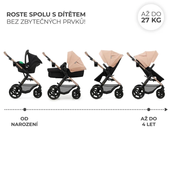 Kombinált babakocsi Moov 2 3in1 Sand Beige penové kolesá Kinderkraft KSMOOV02BEGEV00