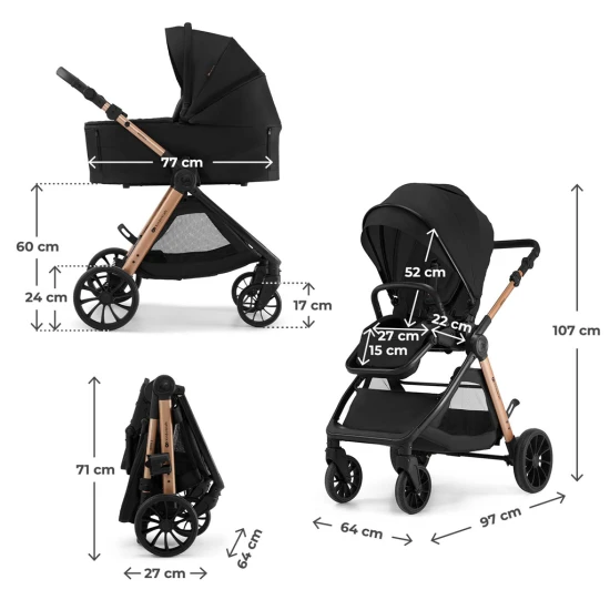Kombinált babakocsi Vesto 2 3in1 Black Kinderkraft KSVEST02BLK3000
