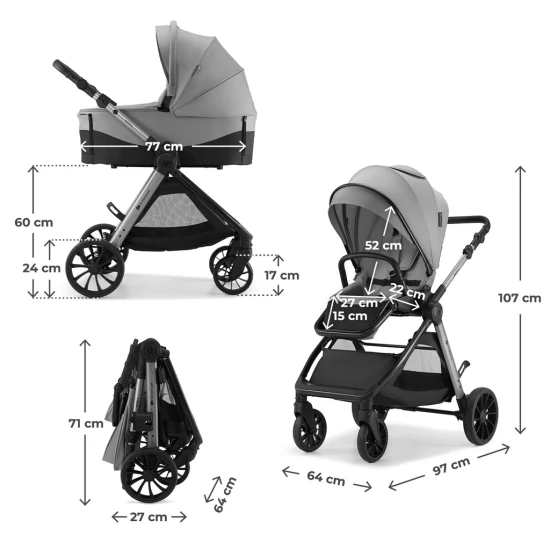 Kombinált babakocsi Vesto 2 3in1 Grey Kinderkraft KSVEST02GRY3000