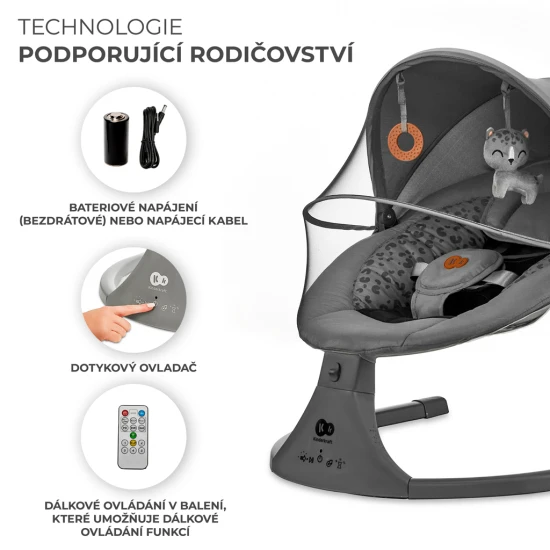 Ringó pihenőágy dallammal 2in1 Lumi, 9 kg-ig, Premium Dark Grey Kinderkraft KBLUMI02DGR0000