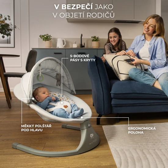 Ringó pihenőágy dallammal 2in1 Lumi, 9 kg-ig, Premium Dark Grey Kinderkraft KBLUMI02DGR0000