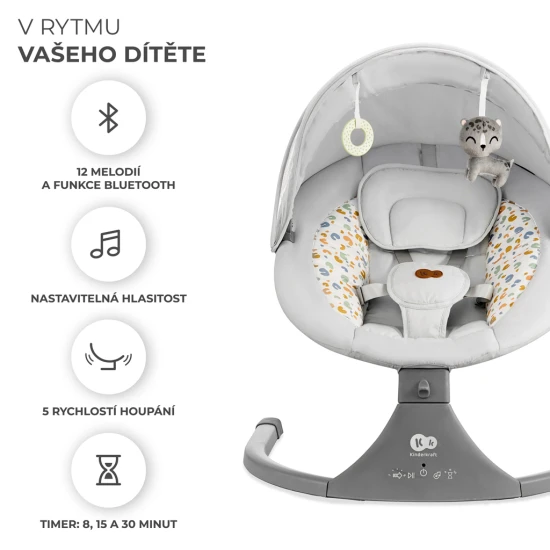 Ringó pihenőágy dallammal 2in1 Lumi, 9 kg-ig, Premium Light Grey Kinderkraft KBLUMI02LGR0000
