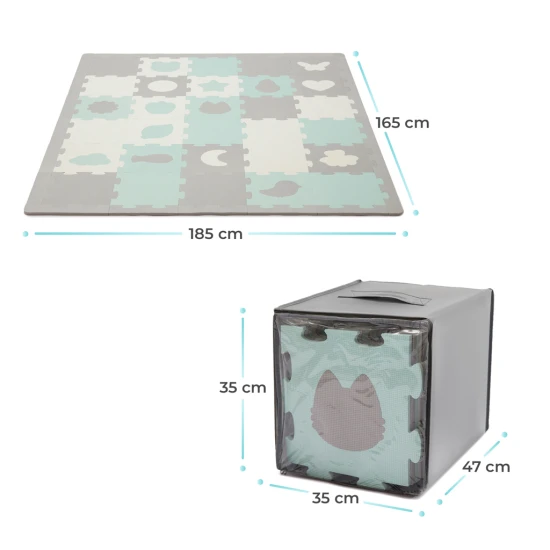 Puzzle szivacsszőnyeg Luno Shapes 185 x 165 cm Mint, 30ks, Premium Kinderkraft KPLUSH00MIN0000