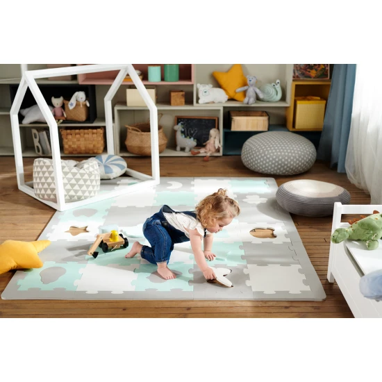 Puzzle szivacsszőnyeg Luno Shapes 185 x 165 cm Mint, 30ks, Premium Kinderkraft KPLUSH00MIN0000