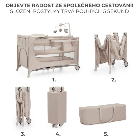 Utazóágy Joy 2 tartozékokkal Beige Kinderkraft KLJOY02BEG000AC
