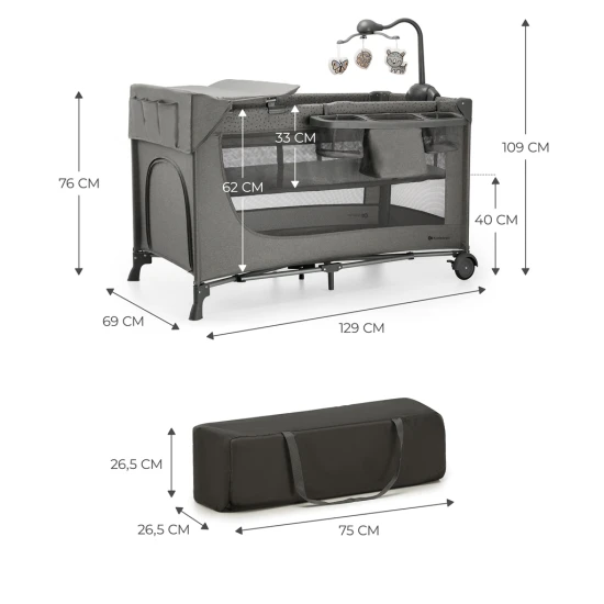 Utazóágy Joy 2 tartozékokkal Dark grey Kinderkraft KLJOY02DGR000AC