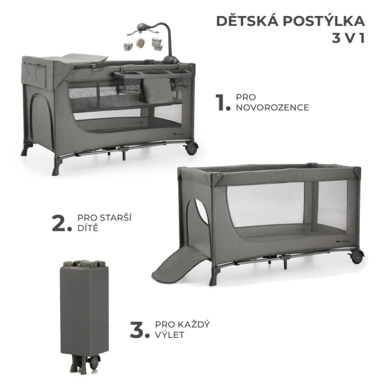 Utazóágy Joy 2 tartozékokkal Dark grey Kinderkraft KLJOY02DGR000AC