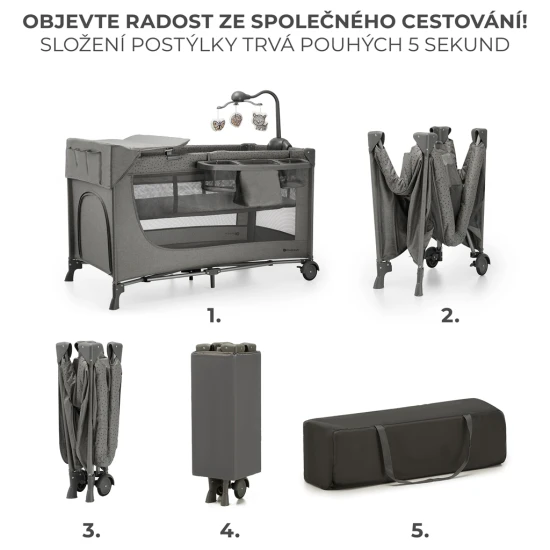 Utazóágy Joy 2 tartozékokkal Dark grey Kinderkraft KLJOY02DGR000AC