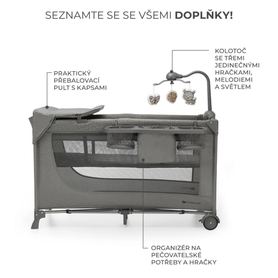 Utazóágy Joy 2 tartozékokkal Dark grey Kinderkraft KLJOY02DGR000AC