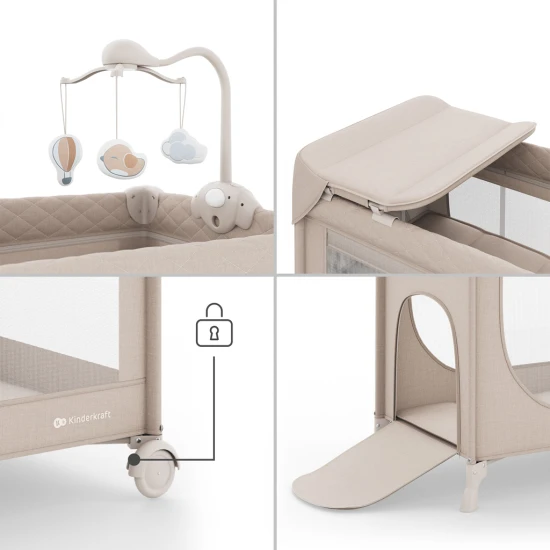 Utazóágy Leody Up Beige tartozékokkal Kinderkraft KCLEODUPBEG00AC