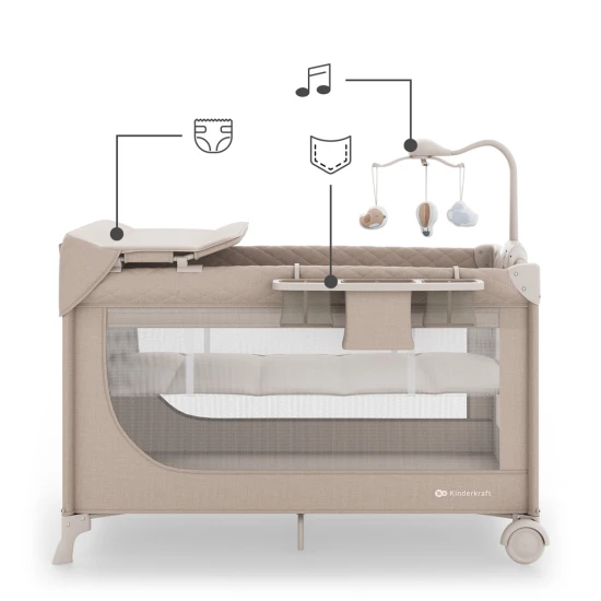 Utazóágy Leody Up Beige tartozékokkal Kinderkraft KCLEODUPBEG00AC