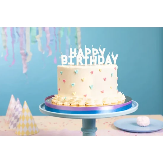 Gyertyák Happy Birthday felirattal - 13 db születésnapi gyertya a tortán