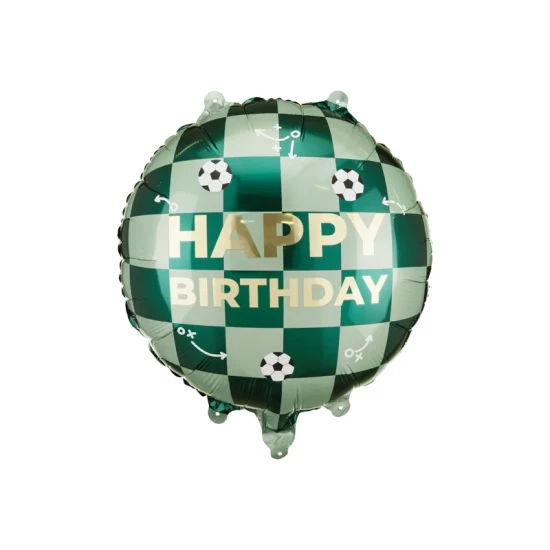 Happy Birthday ballon labdákkal – 35 cm-es fólia lufi sport születésnapi dekorációhoz