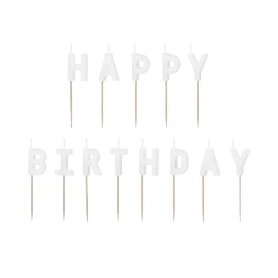 Gyertyák Happy Birthday felirattal - 13 db születésnapi gyertya a tortán