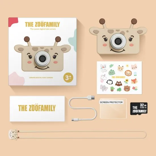 Gyermek digitális fényképezőgép minden utazáshoz zsiráf motívummal.