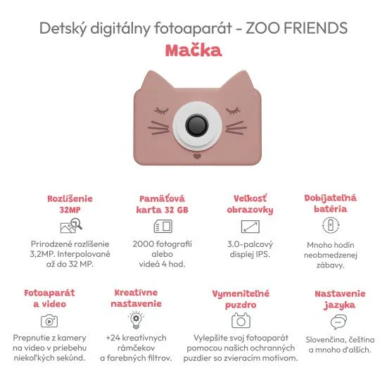 Gyermek digitális fényképezőgép minden utazáshoz macska motívummal.