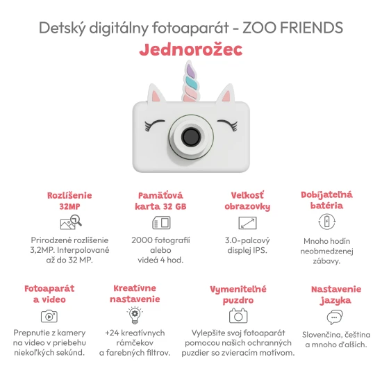 Gyermek digitális fényképezőgép minden utazáshoz unikornis témával.