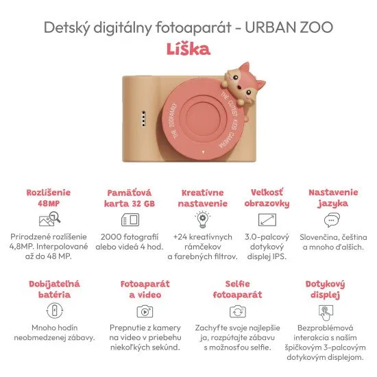 Gyerekkamera állati témájú szelfi kamerával. 