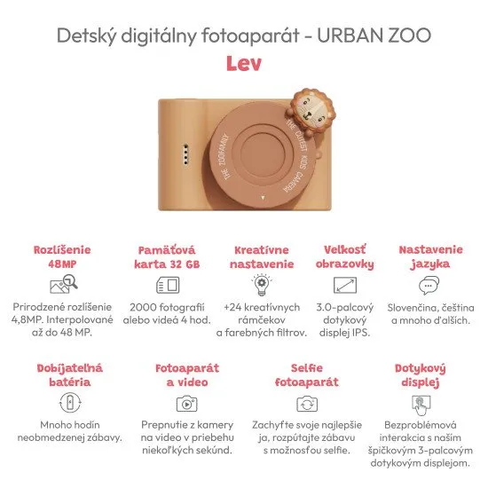 Gyerekkamera állati témájú szelfi kamerával. 