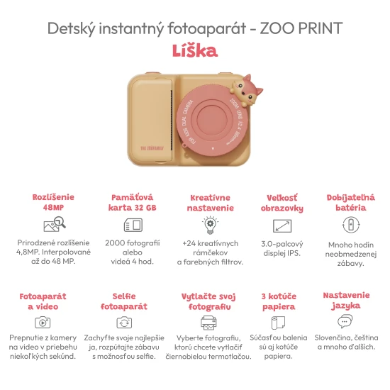  Azonnali gyerekkamera fényképnyomtatási lehetőséggel.