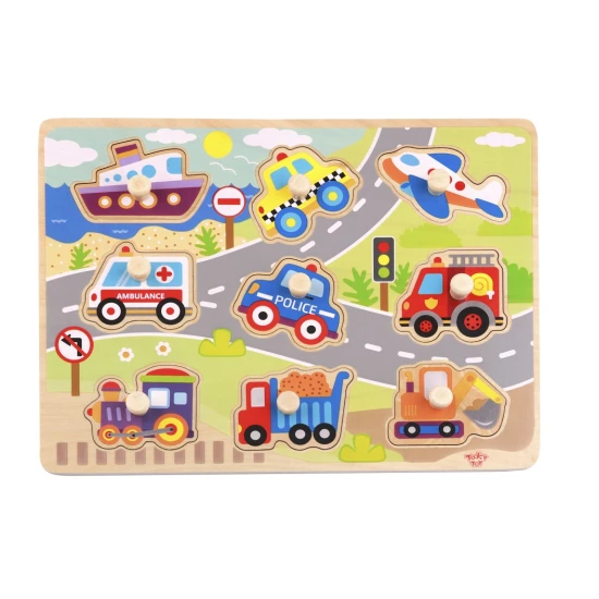 Tooky Toy Insertion puzzle Szállítóeszköz  Beszúrós rejtvény a kicsiknek a finommotorika fejlesztésére