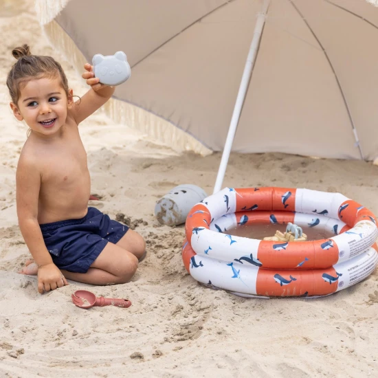 Felfújható gyermekmedence Bálnák 60 cm tengerészeti bálna motívummal, 2 kamrával