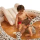 Felfújható medence csúszdával Swim Essentials bézs leopárd mintás 210 × 150 cm locsolóval