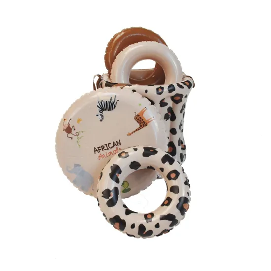 Felfújható medence csúszdával Swim Essentials bézs leopárd mintás 210 × 150 cm locsolóval