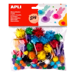 POM-POM golyók csillámmal, méret- és színkeverék, 78 db