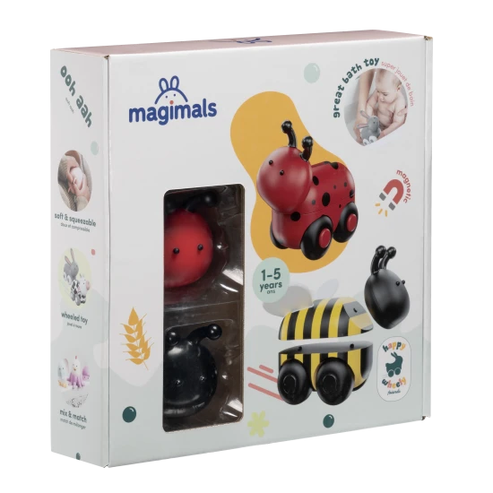 Magimals Wheely mágneses állatok – fa játékok Táncoló bogár és méhecske kerekeken, mágneses alkatrészekkel