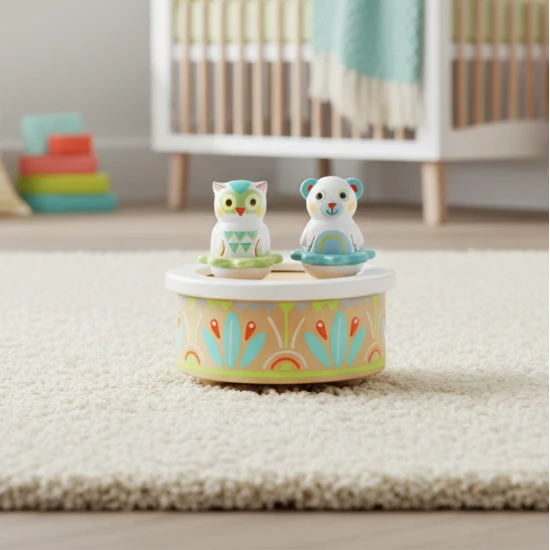 Fa zenélő doboz Maci és Bagoly