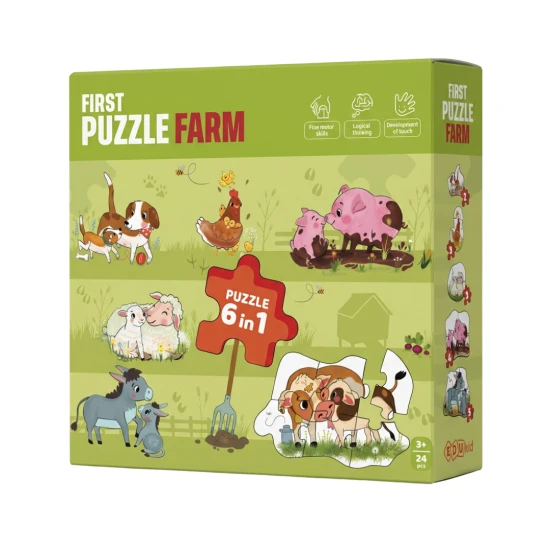 Első farmos puzzle 6 az 1-ben farmállatokkal és kicsinyeikkel
