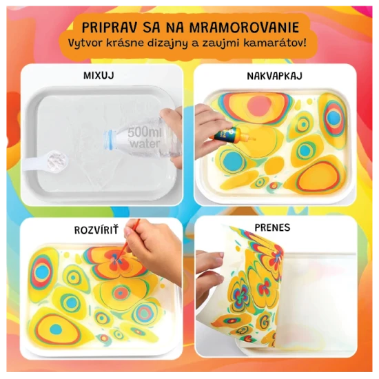 Jarmelo márványozó készlet - 12 palack festék, szerszámok és papír vizes márványozáshoz