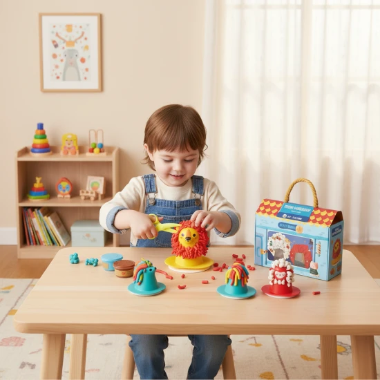 Jarmelo fodrászmodellező készlet - 4 színű tészta, eszközök és állatfigurák, nem mérgező kreatív játék