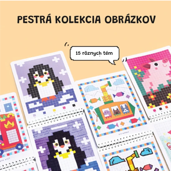 Jarmelo Pixel Art Animals - kifestőkönyv 16 előre nyomtatott pixel állattal gyerekeknek