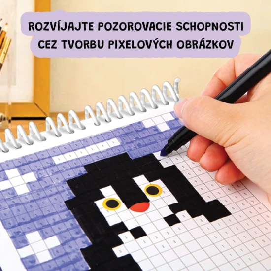 Jarmelo Pixel Art Animals - kifestőkönyv 16 előre nyomtatott pixel állattal gyerekeknek