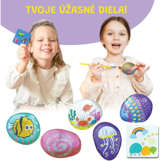 Jarmelo kőfestő készlet - kövek, festékek, csillámok, ecsetek és matricák kreatív készletben