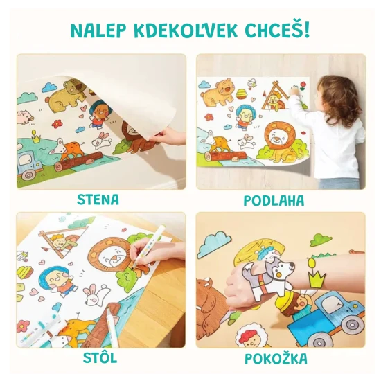 Jarmelo Öntapadó kifestőkönyv tekercsben Dinoszauruszok 3 m Jarmelo kifestőkönyv tekercsben Dinoszauruszok - felragasztható kifestőkönyv 118 × 40 cm falra, asztalra és padlóra