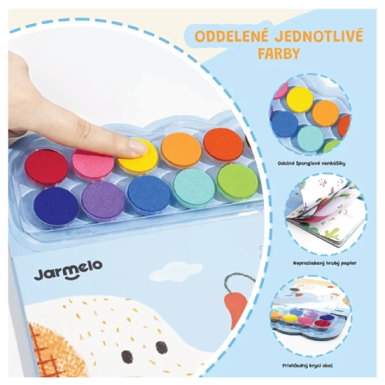 Jarmelo kreatív készlet: 12 ujjból álló festékes kifestőkönyv, nem mérgező kreatív játék gyerekeknek