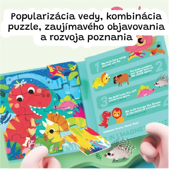Jarmelo mágneses puzzle 3 az 1-ben - Dinoszauruszok 48 mágneses darabbal és sötétben világítanak, 3 éves kortól használható