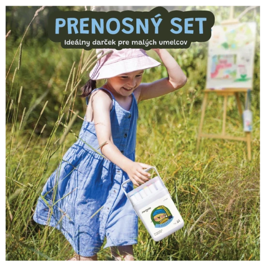 Jarmelo kétoldalas markerek hordozható dobozban - 24 szín, ecsettel és vastag hegyével, nem mérgező és mosható