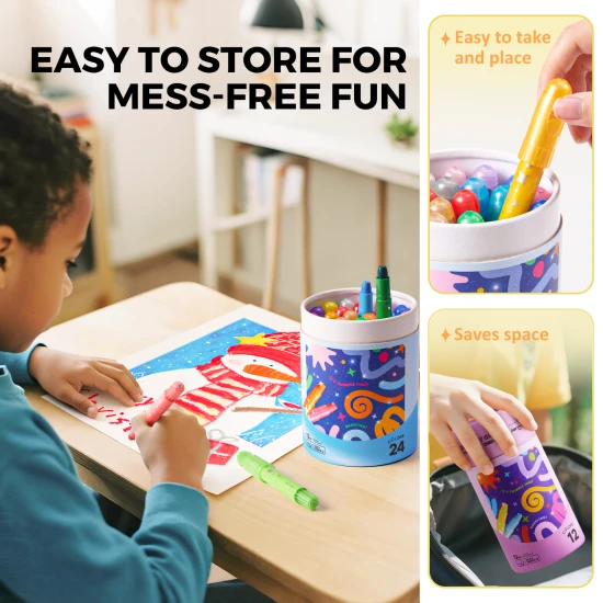 Csillogó, színes, puha, mosható zsírkréták gyerekeknek egy praktikus dobozban - 12 darab