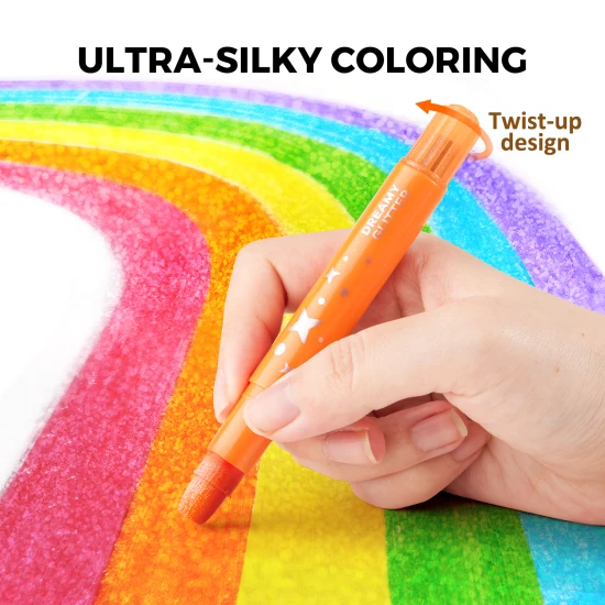 Csillogó, színes, puha, mosható zsírkréták gyerekeknek egy praktikus dobozban - 24 darab