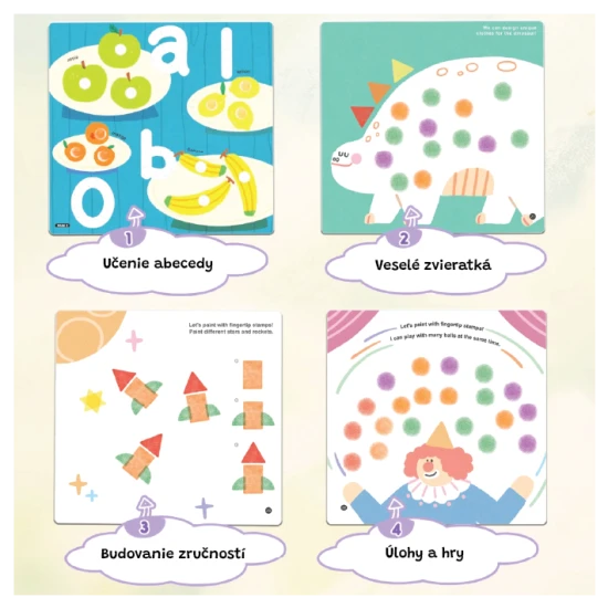 Jarmelo ujjfestékek bélyegekkel - 7 szín + 7 bélyeg, nem mérgező és mosható