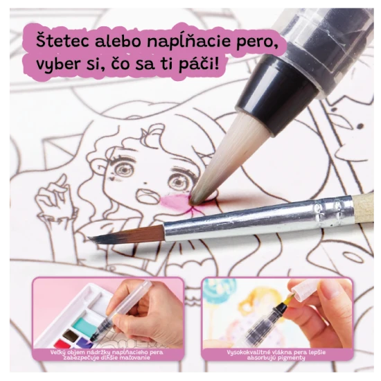 Jarmelo vízfestmény - Desszert hercegnő, könyv 8 színnel, 2 ecsettel és színező oldalakkal tele hercegnőkkel