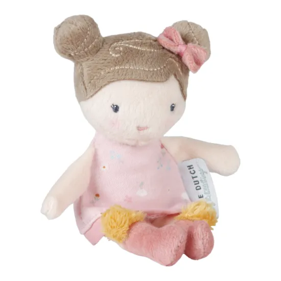 Gyönyörű, Rosa nevű baba puha, finom anyagból, 10 cm-es méretben a Little Dutch-tól.