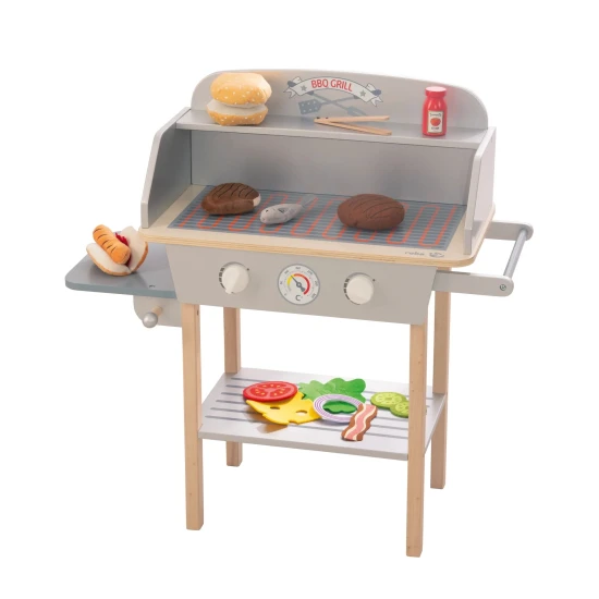 Gyerek fa grill BBQ kiegészítésekkel Szürke/natúr